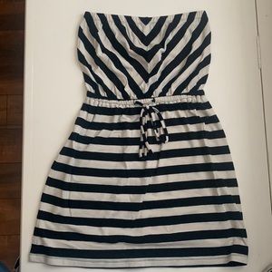 Black and white striped strapless dress